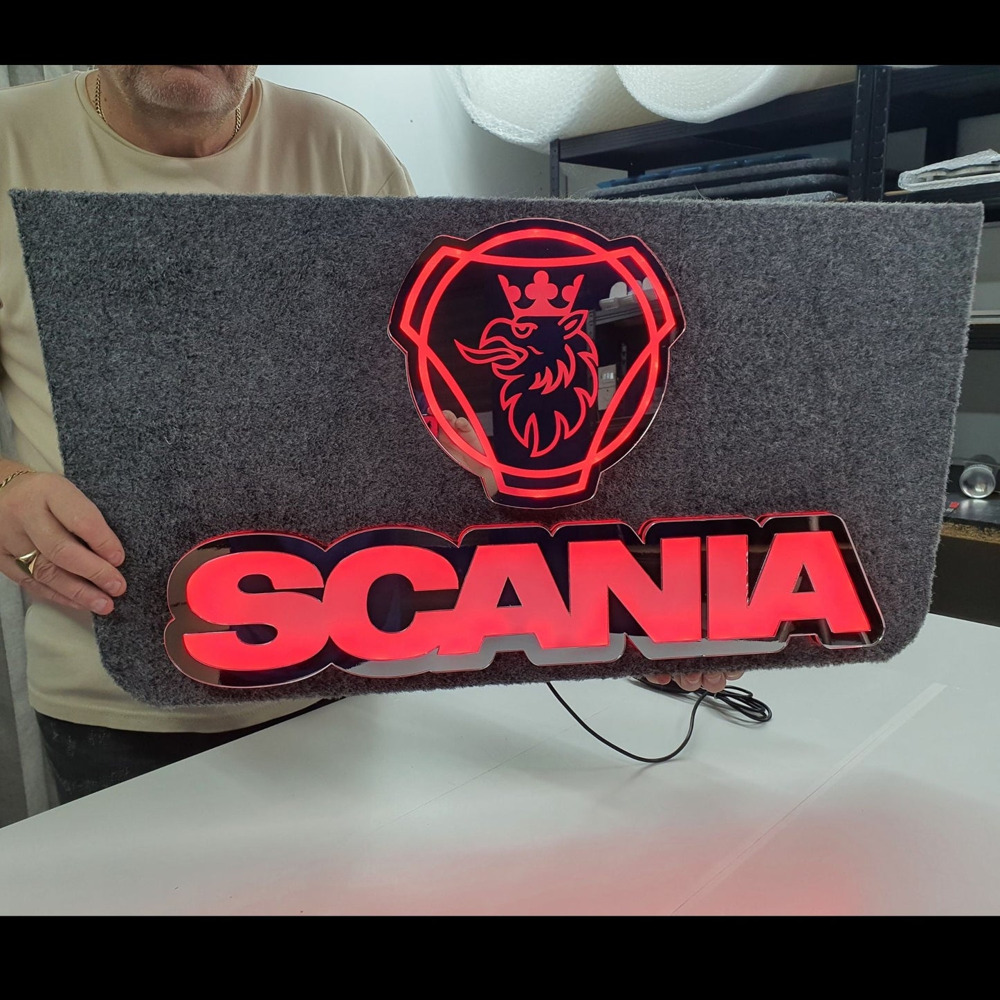 SCANIA 5v Led Bulkhead Mirrored Sign RGB With Remote