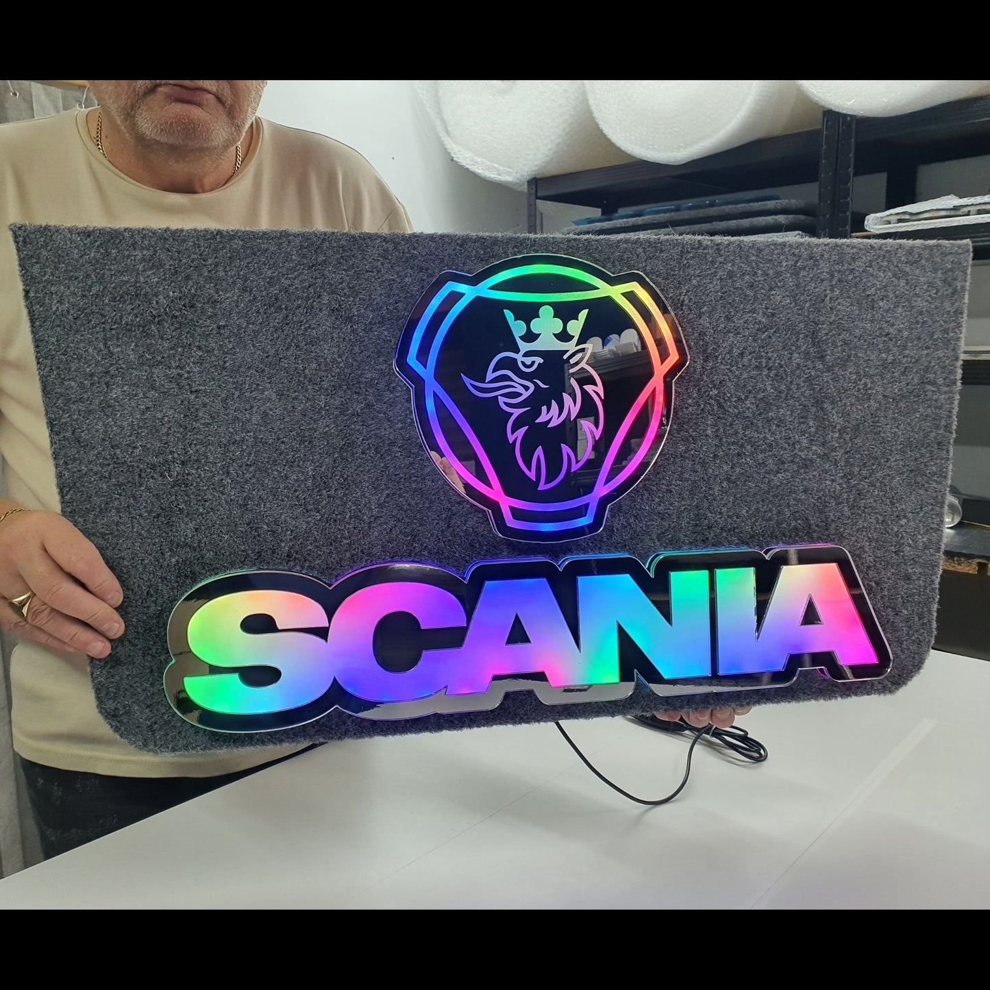 SCANIA 5v Led Bulkhead Mirrored Sign RGB With Remote