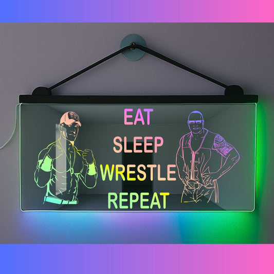 Phoenix Lights Personalised L.E.D Mirror Light Wrestler eat sleep game repeat
